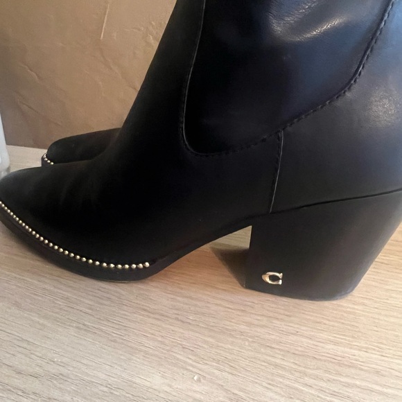 Black Coach Pell Booties with Gold Detailing - Picture 2 of 10